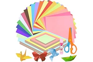 Swpeet 402Pcs 4 Sizes 4/ 6/ 8/ 10 Inches Origami Paper Kit with Glue Stick and Scissors, Double-Sided Color Square Folding Pa