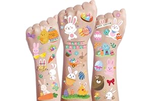 FANRUI 10 Sheets Happy Easter Tattoos For Kids Boys Girls Funny Bunny Eggs Temporary Tattoos Easter Party Decoration, Easter Fake Tattoo Sticker Party Favor Supplies Easter Basket Fillers Goodie Bag Stuffers
