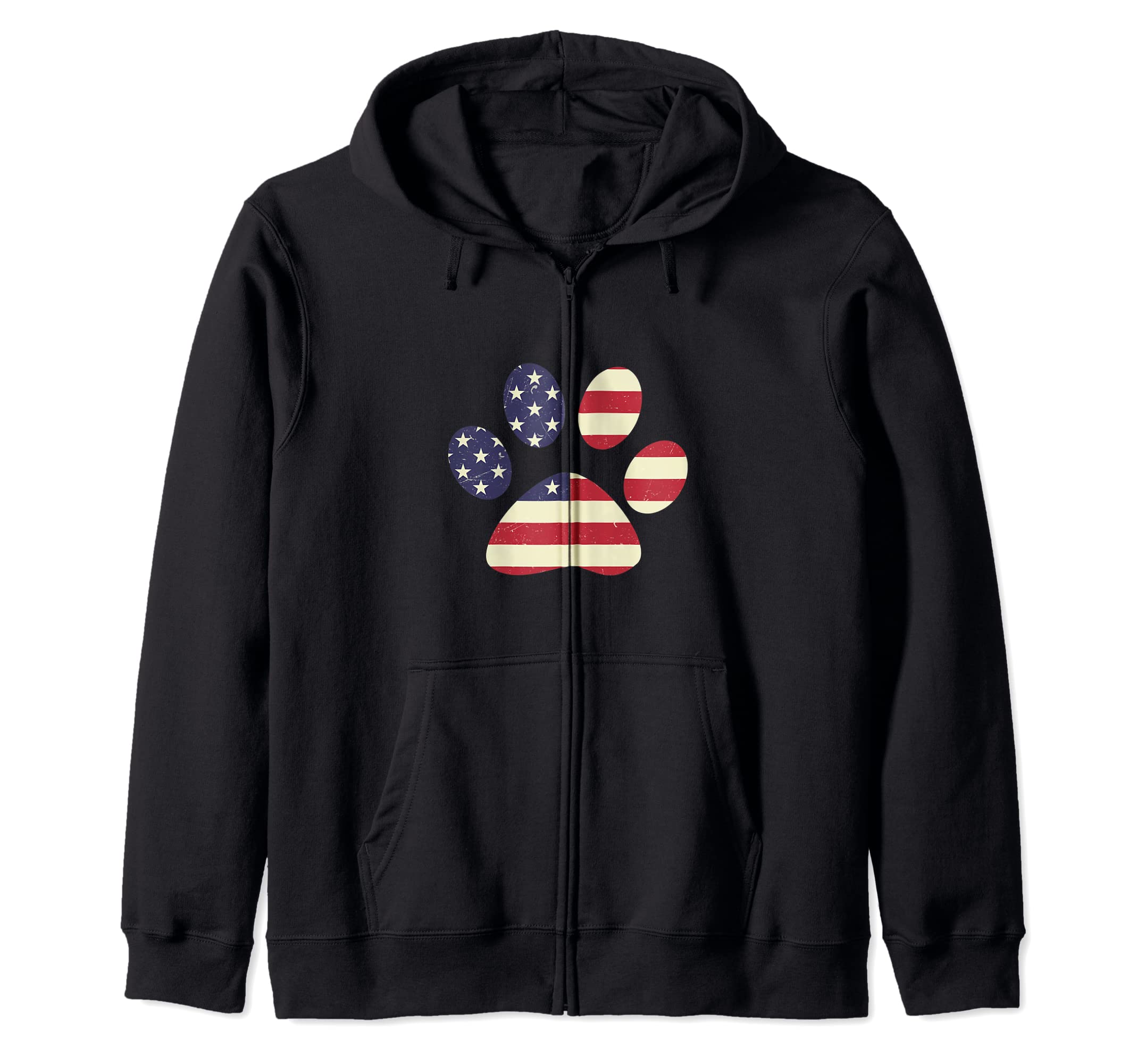Dog Paw Print Vintage American Flag Design Animal Pet Zip Hoodie
