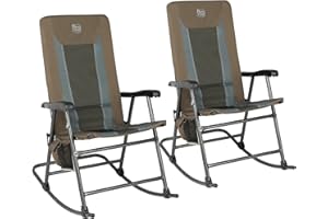 TIMBER RIDGE Foldable Padded Rocking Chair Set of 2 for Outdoor, High Back and Heavy Duty, Portable for Camping, Patio, Lawn, Garden, Yard or Balcony, Supports 300lbs, Brown