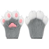 hbbhml Faux Fur Plush Furry Cat Claw Gloves Fursuit Animal Fox Paws Mittens Halloween Cosplay Costume Accessories for Adult