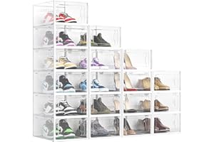 Elechomes Clear Shoe Boxes Stackable, Premium Shoe Storage Organizers for Closet Space Saving Foldable Shoe Rack Containers, 