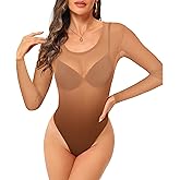 ZNVGIRL Womens Mesh Bodysuit Long Sleeve Top Crew Neck Sheer T Shirt Body Suit Leotard Blouse