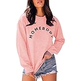 FISACE Womens Graphic Sweatshirt Crew Neck Solid Color Long Sleeve Casual Loose Letter Pullover Tops
