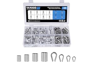 YAMASO 330PCS Stainless Steel Wire Rope Cable Thimbles Aluminum Crimping Loop Sleeve 1/16'' 1/8'' 3/16'' 5/32'' for Wire Rope Cable