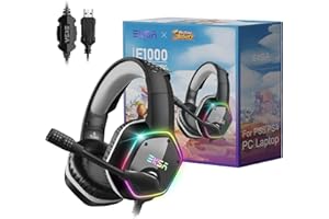 EKSA Gaming Headset, Noise Canceling Mic & RGB Light, Gaming Headphones Compatible with PC, PS4, PS5, Laptop, Computer (Gray-Sandrock)