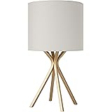 Amazon Brand – Rivet Gold Bedside Table Desk Lamp with Light Bulb - 18 Inches, Linen Shade