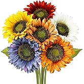 Olrla Long Stem Artificial Sunflowers for Tall Vase, Silk Fake Fall Sunflowers for Home Wedding Party Decoration (6 Mixed Colors)