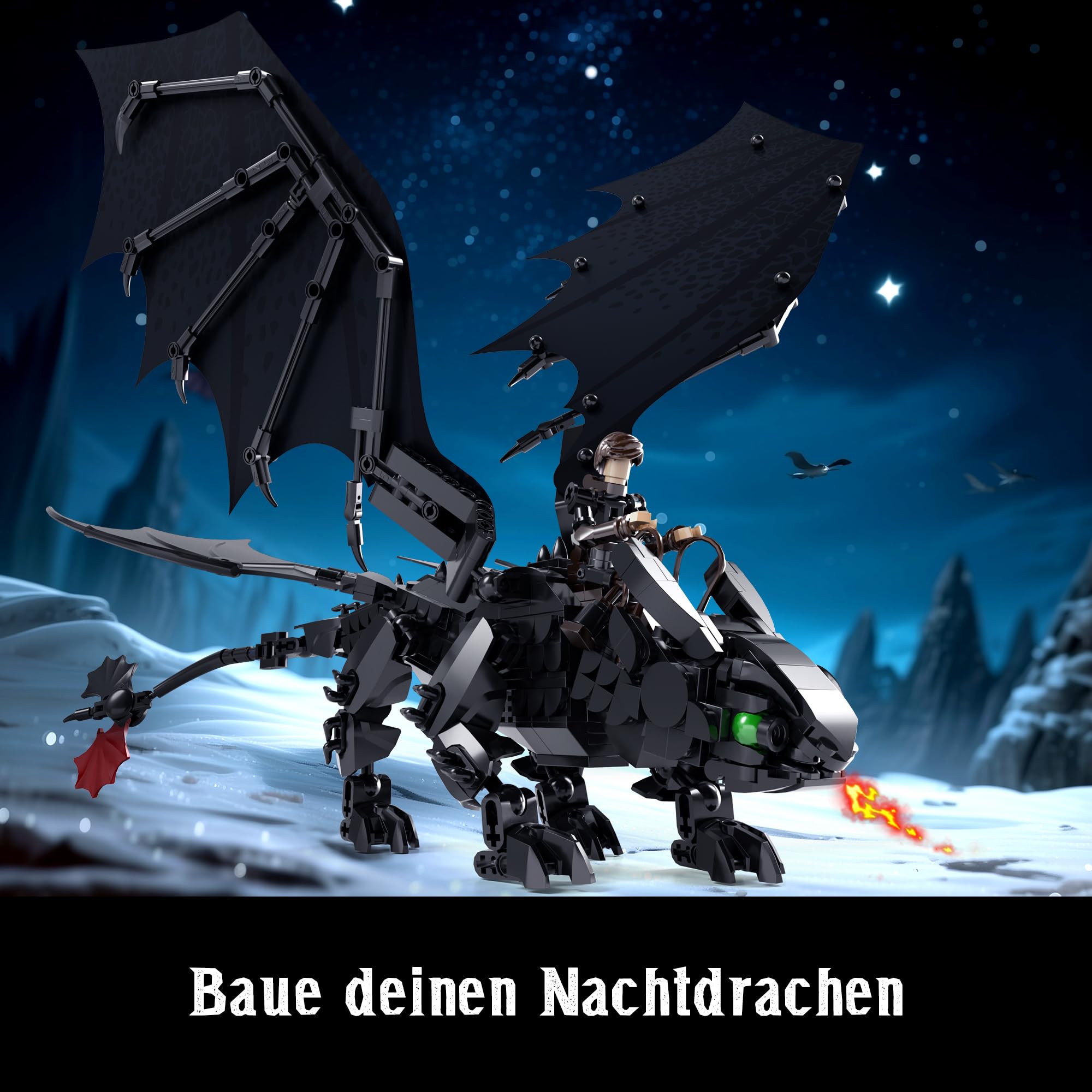 VEPOWER Nachtdrache Bauspielzeug Geschenkidee für Kinder & Erwachsene, Kreatives Deko-Set für Wohnzimmer & Büro, Geschenkidee für Junge ab 10+ (940 Teile) 2