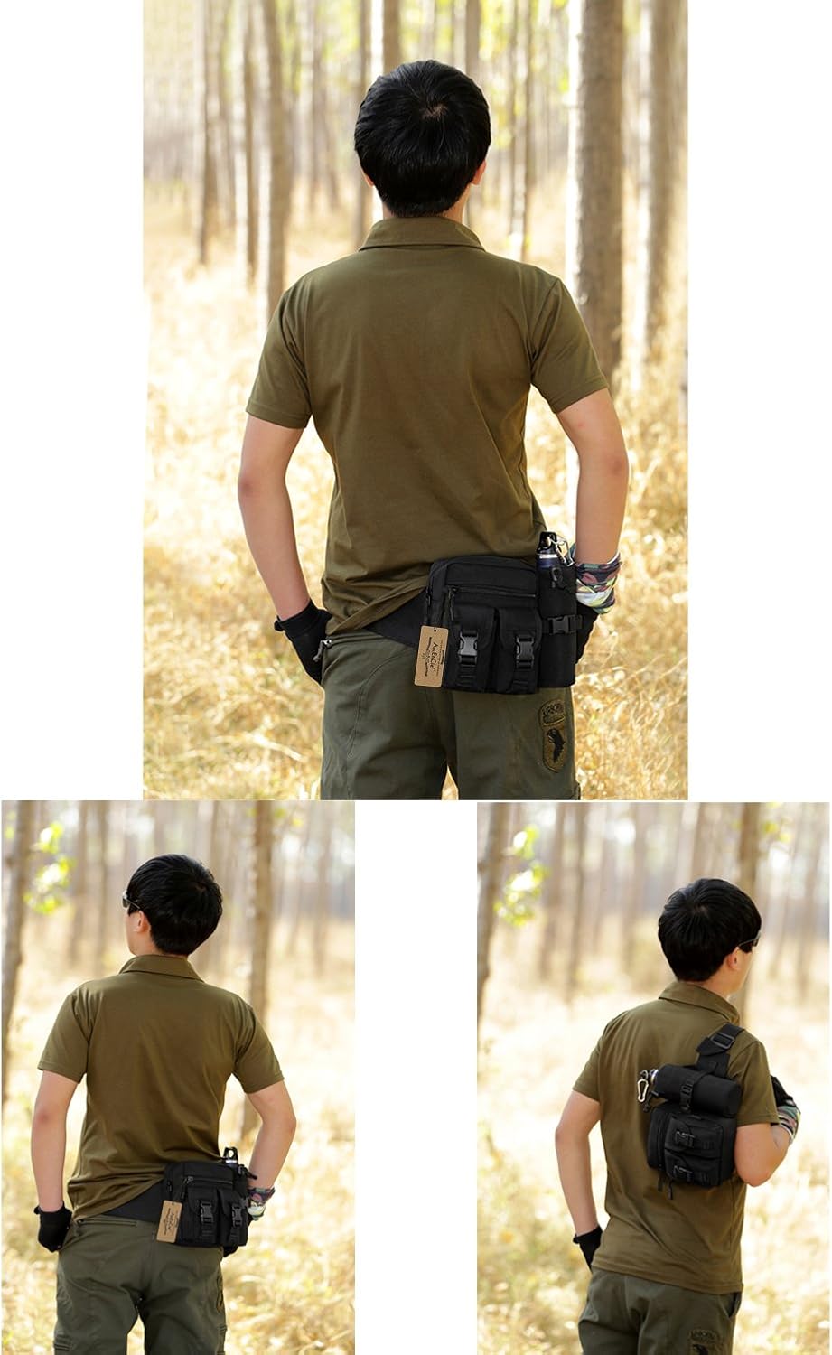 ArcEnCiel Tactical Waist Bag Waterproof Bum Bag Military Waist Utility Belt Water Bottle Pouch Pack for Trekking Hiking Walking Bike Cycling Climbing (Black) : Sports & Outdoors