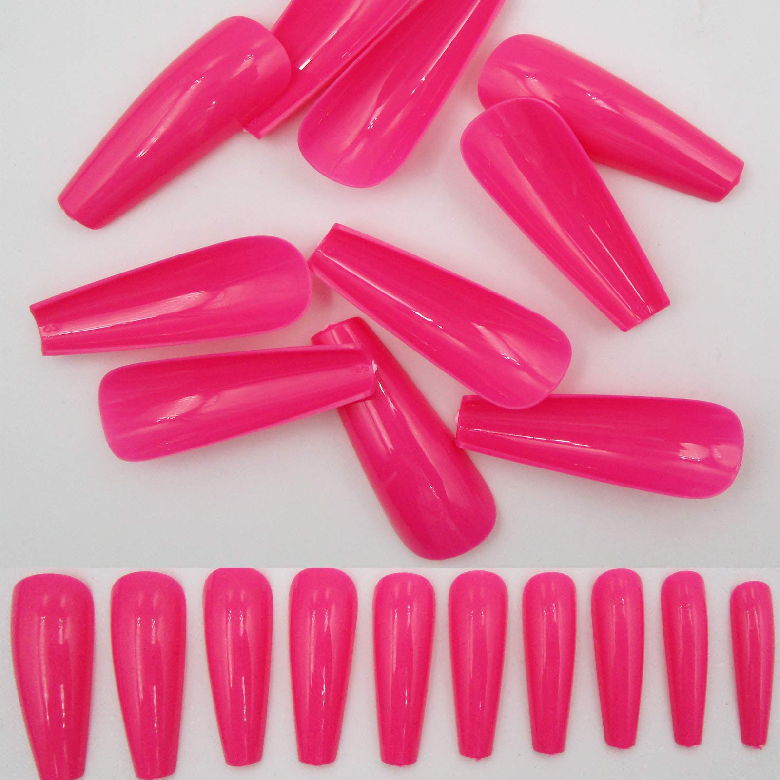 100pc Colored Long Coffin False Nails Artificial Acrylic Tips Ballerina Shape XL Press on Fake Nails Manicure Fingernail DIY Decor for Women Girls (Rose Red) - Image 2