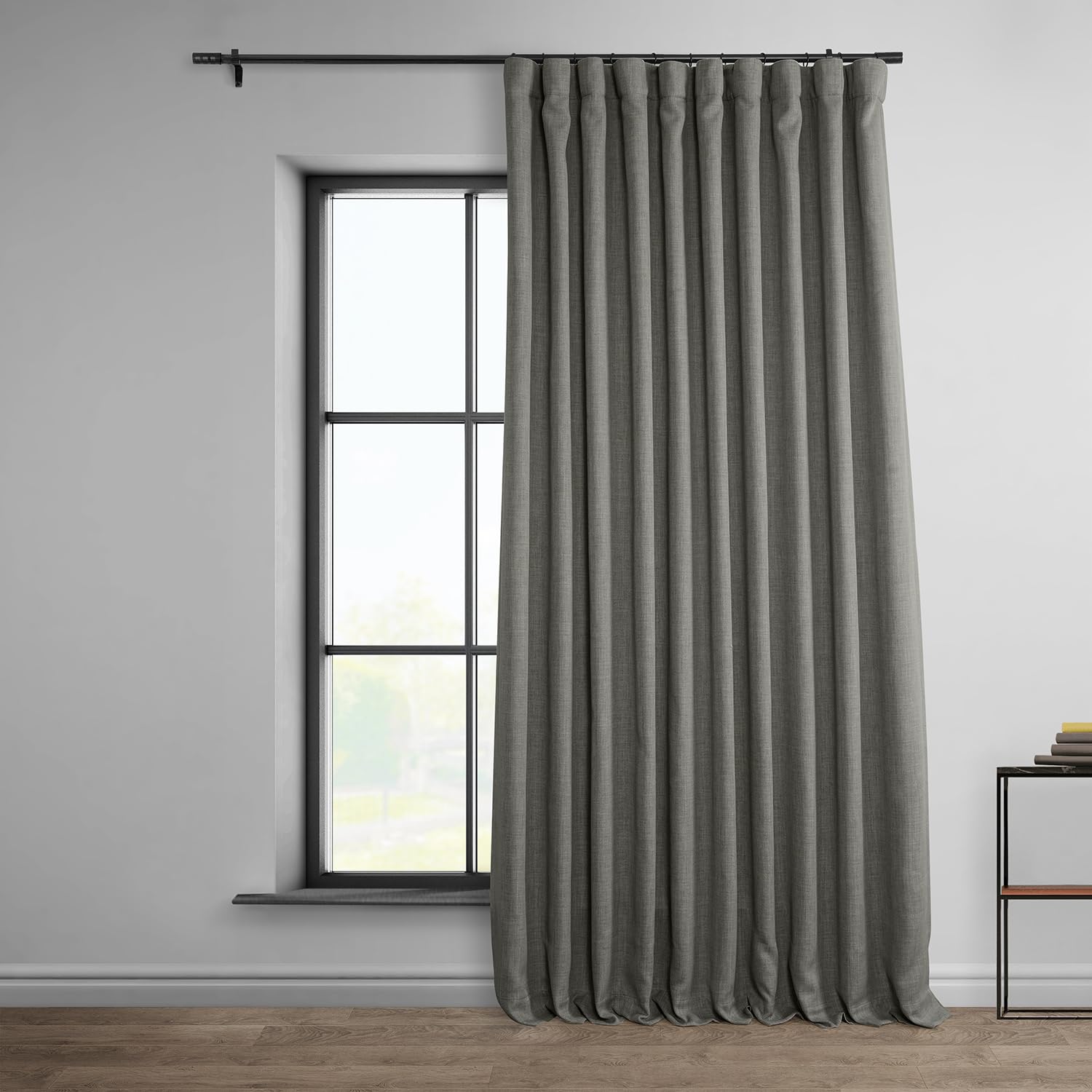 HPD Half Price Drapes - Faux Linen Curtains for Living Room (1 Panel) - 100W X 96L - Extra Wide Textured Room Darkening Curtains for Bedroom 96 Inches Long - Drapes for Home Decor, Blazer Grey Image