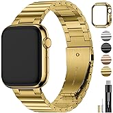Fullmosa Metal Band Compatible with Apple Watch 45mm 44mm 42mm 41mm 40mm 38mm for Men Women, Stainless Steel iWatch Band with TPU Case for Apple Watch Series 9 8 7 6 5 4 3 2 1 SE3/2/1