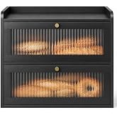 Kitsure Wooden Bread Box for Kitchen Countertop, Large Capacity, Black | 2-Tier Bamboo Bread Container, Bread Storage Container with Magnetic Acrylic Door, Pantry Organizers and Storage for Loaves