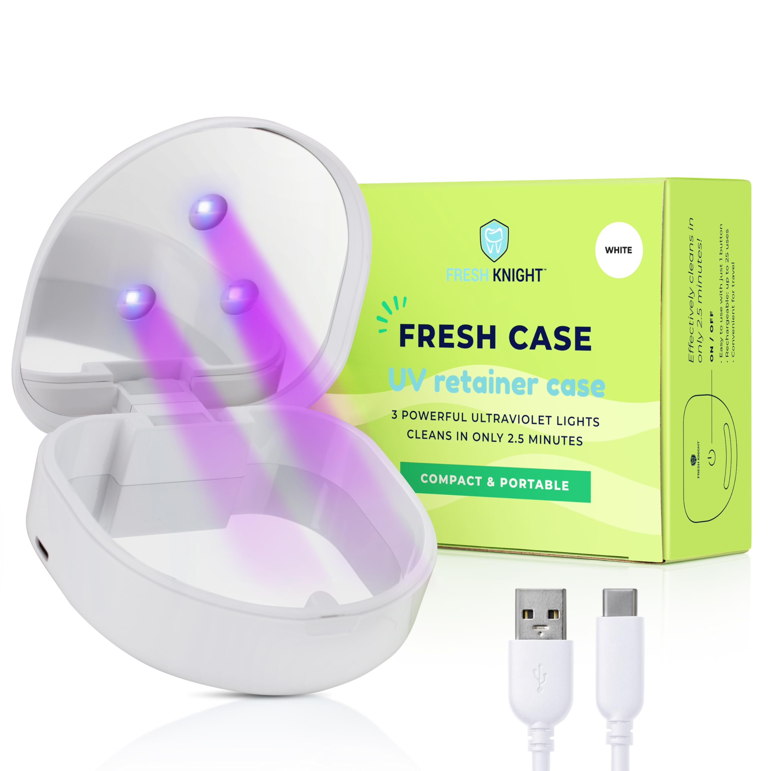 FRESH KNIGHT UV Retainer Case | UVC Retainer Cleaner, Disinfects Cleans and Removes Odors, Mouth Guard Case, Compatible for Invisalign Case, Retainer Cases | Fresh Case