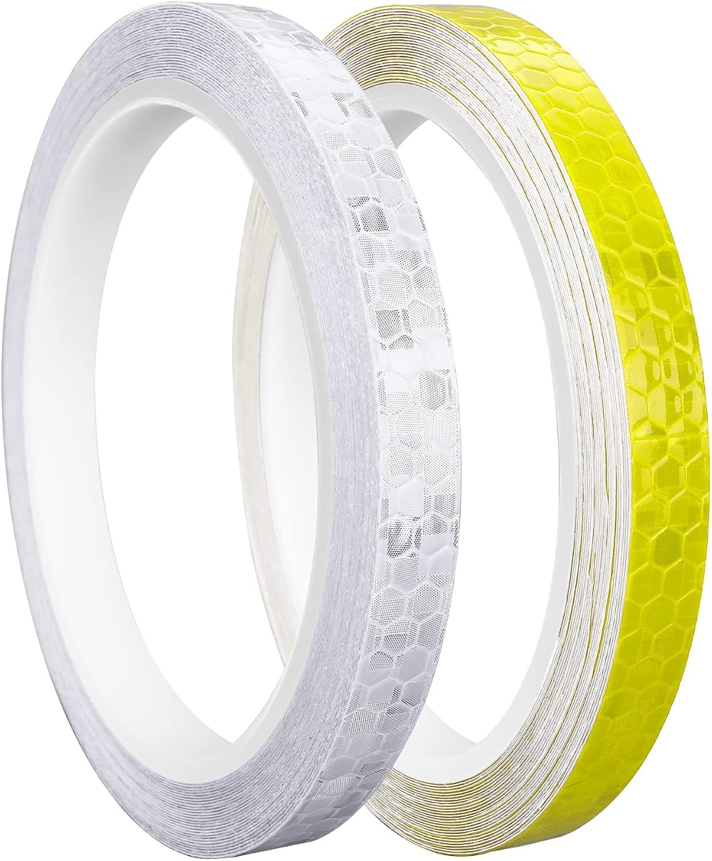 Prasacco Reflective Tape 10mm x 8m Yellow White 2 Rolls Waterproof High