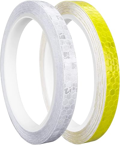 Prasacco Reflective Tape 10mm x 8m Yellow White 2 Rolls Waterproof High