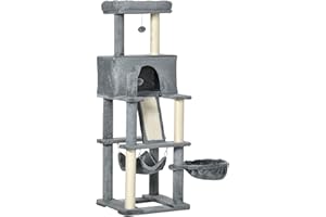 PawHut 55" Cat Tree for Indoor Cats, Cat Tower Kitty Activity Center with Hanging Ball Toys Condo Hammocks Cat Bed Ramp Sisal