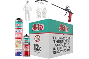 Akfix Thermcoat Spray Foam Insulation Kit (240 Board Feet) Closed Cell Expanding Sealant for Thermal & Acoustic Protection for Walls and Attic - Gun&Cleaner Included | 12 Pack Set