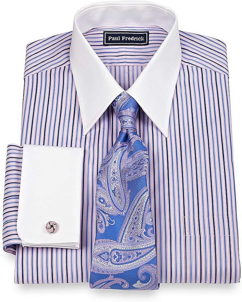 Paul Fredrick Men's 2Ply Cotton Straight Collar French Cuffs Dress