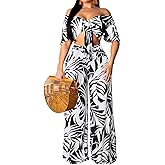 sexycherry Two Piece Outfits for Women Beach Bandage Crop Top Long Straight Pants Vacation Swimwear Cover Ups Sets