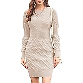 Dyexces Womens Sweater Dress Long Sleeve Crewneck Diamond Knit Sweater Dresses Sexy Slim Fit Pullover Dress
