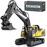 kolegend Remote Control Excavator Toy for Boy 2 Batteries- 1/20 Scale Remote Control Digger with Alloy Shovel, Infinitely Rotating Cab, Lights &amp; Sounds - Gift for Kids Ages 6,7,8,9,10