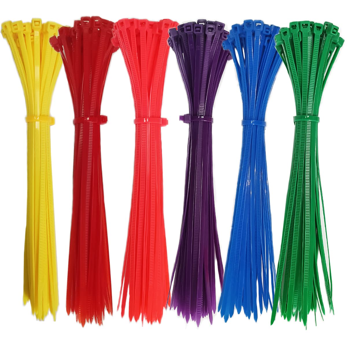 VBATTY 300pcs Coloured Nylon Cable Ties, 200mm x 3.6mm, 6 Colours: Yellow, Red, Orange, Purple, Blue, Green, 50pcs Each