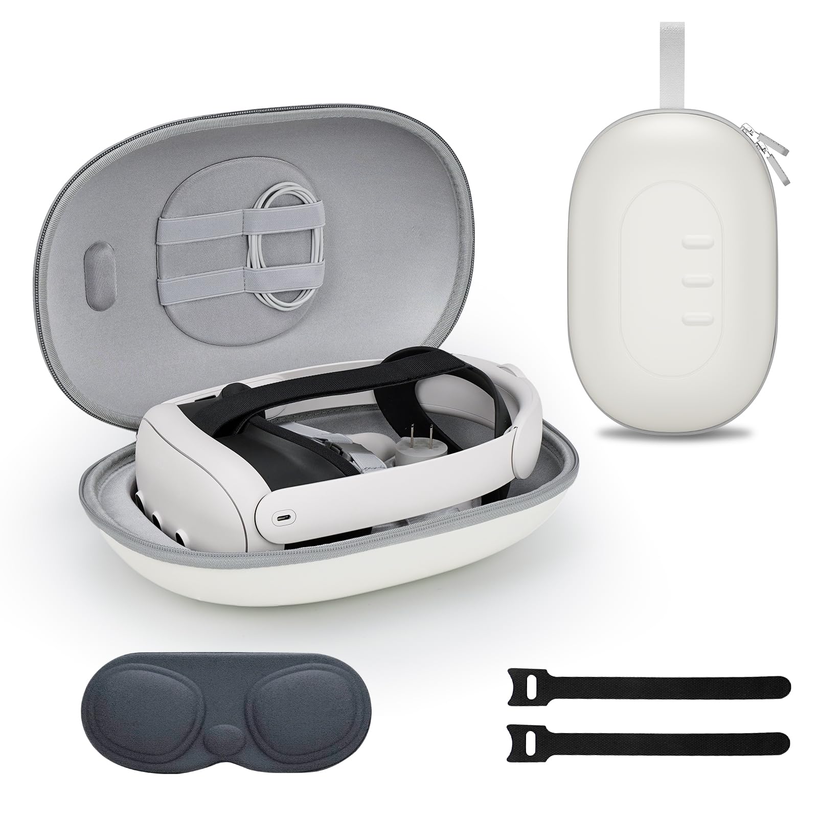 EUCARLOS Premium PU Leather Case for Meta Quest 3/3S VR Gaming Headset, Compatible with Elite Strap and Touch Controllers - Travel Case for Headset & Accessories