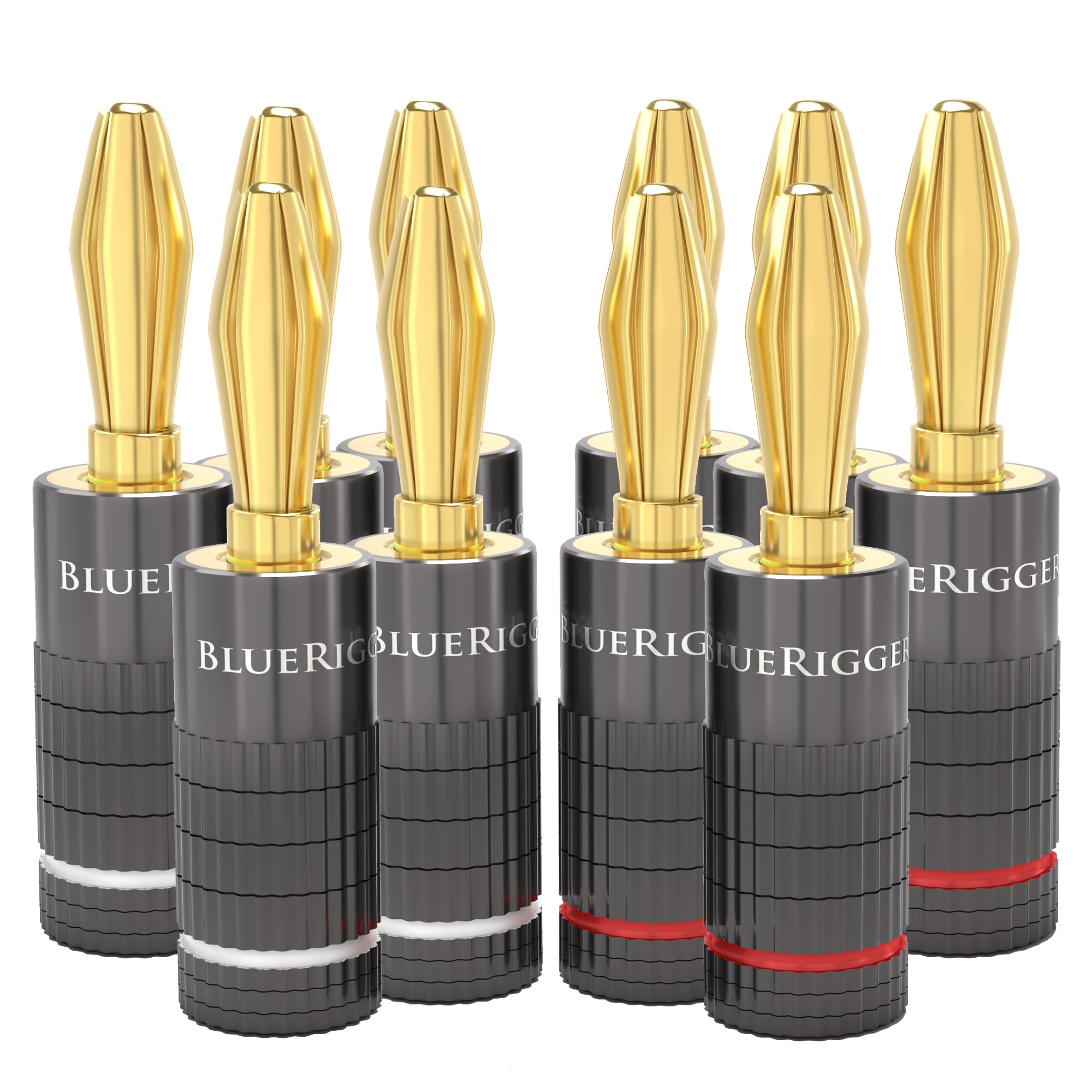 BlueRigger Banana Plugs 5 Pairs / 10 pcs (Closed Dual Screw) - 5 Pack Gold Plated Speaker Plugs Connector for Speaker Wire, Amplifier, Receiver, Banana Wall Plate, Home Theater