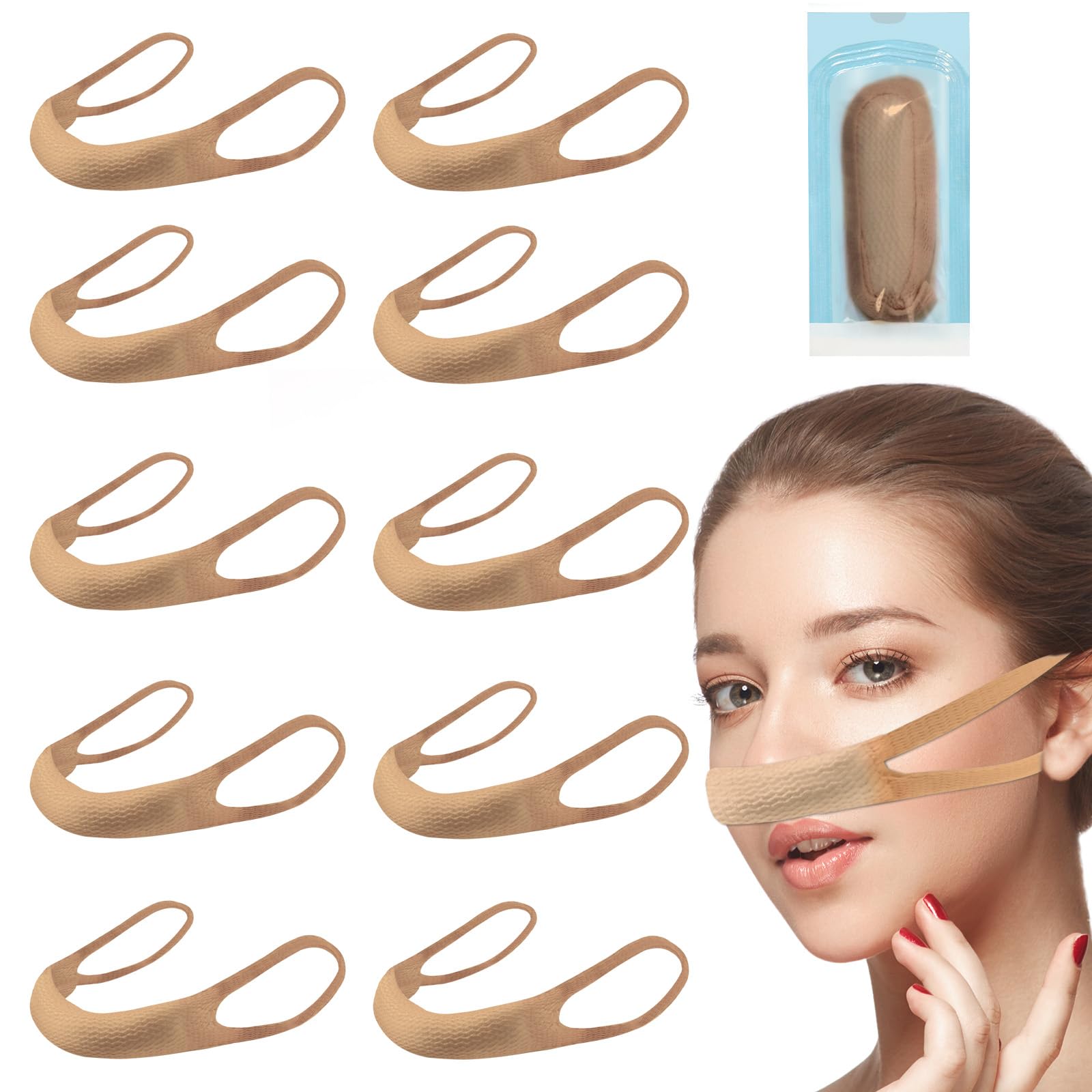 Photo 1 of Elasticated Nose Bandage, Nasal Dressing Holder, Individually Wrapped for Post-Surgery Rhinoplasty & Septoplasty Recovery, External Breathable Nose Cover with High Absorption (10 Pcs, Beige)