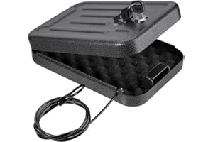 BAGKOOL Portable Security Lock Box - Gun Safety, Money, and Document Safe - Personal Safe Box with Patented 39IN Security Cable and 4 Keys - Ideal for Valuables and Firearms - Size 9.4 * 6.5 * 1.96 IN