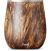 S'well Stainless Steel Wine Tumbler, 9oz, Teakwood, Triple Layered Vacuum Insulated Container Keeps Drinks Colder for Longer, BPA Free Barware
