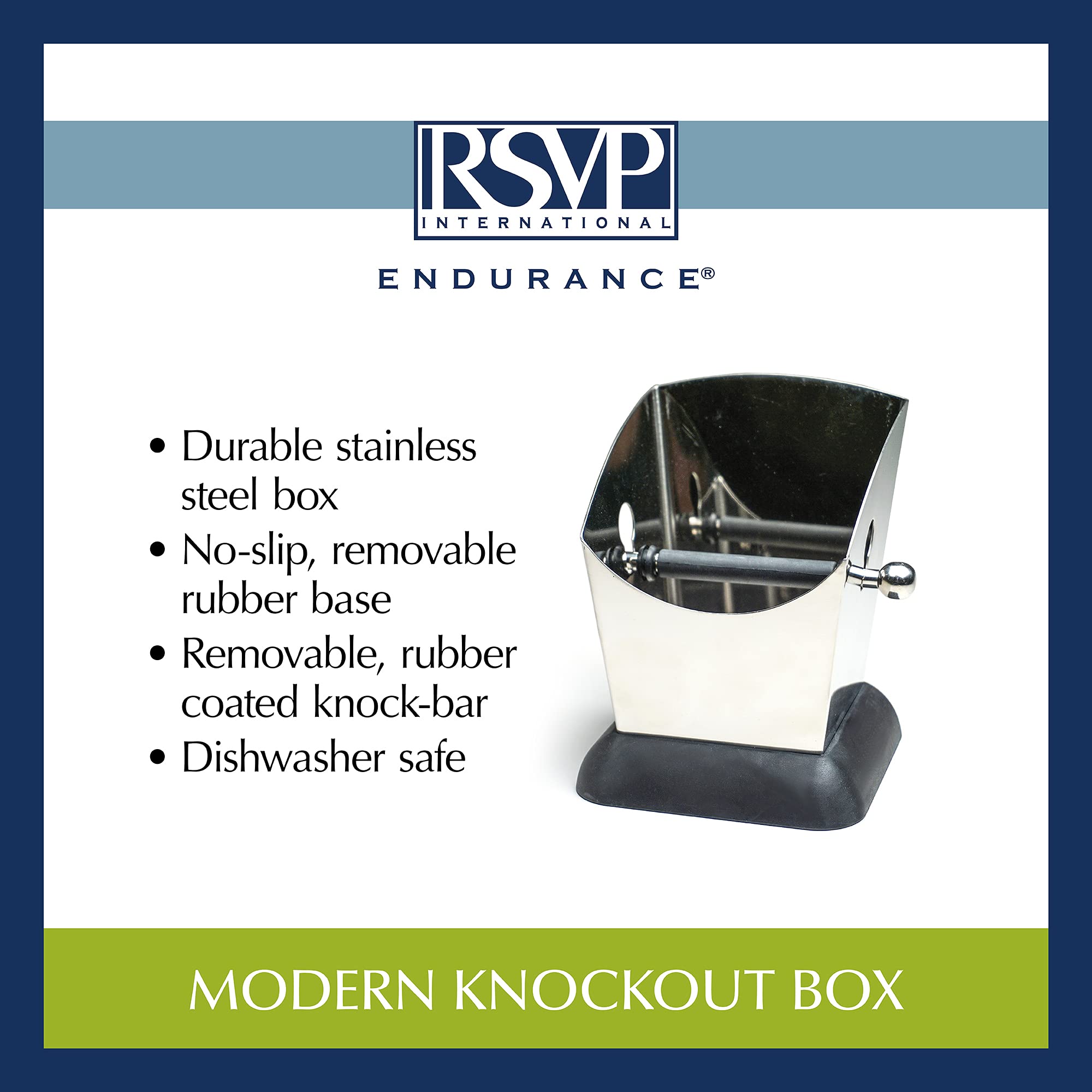 RSVP International Espresso Coffee Kitchen Tool Home and Commercial Use, Knock Box, Stainless Steel