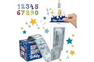JOYLINE Money box for cash gift birthday comes with 50pcs clear bags with pull-out birthday money box money gift ideas for kids and adults (Blue)