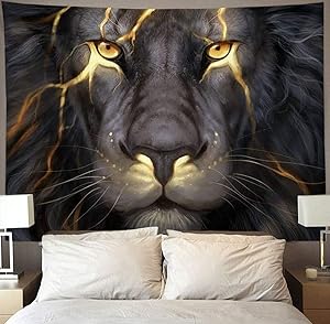 Brccee AC Golden Cool Lion King Wall Tapestry Hippie Art Tapestry Wall Hanging Home Decor Extra Large tablecloths 60x80 inches for Bedroom Living Room Dorm Room