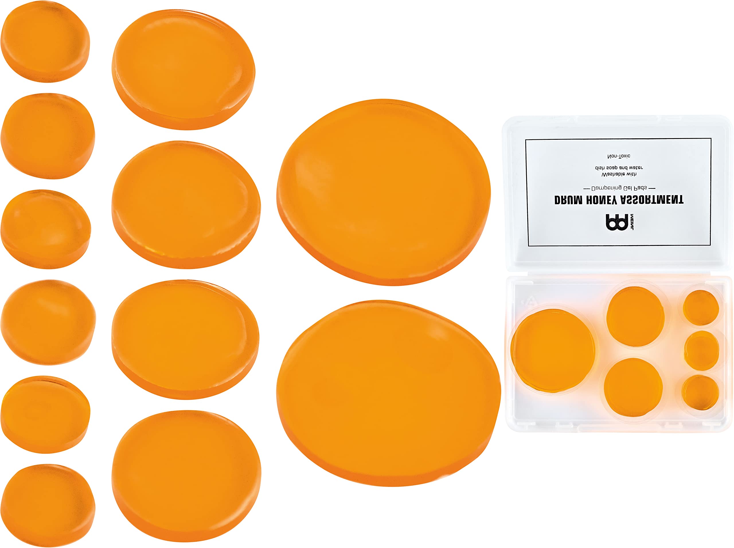 Meinl Cymbals Drum Honey Dampening Gel Pads, 12 Piece Assortment with Varying Sizes — Includes Container and Dividers (MDHA), Orange
