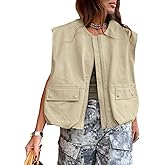 Tankaneo Womens Casual Zip Up Vest Cargo Oversized Ruched Hem Sleeveless Blazer Jackets Tops