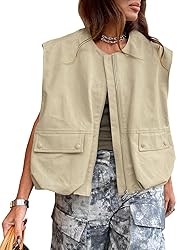 Tankaneo Womens Casual Zip Up Vest Cargo Oversized