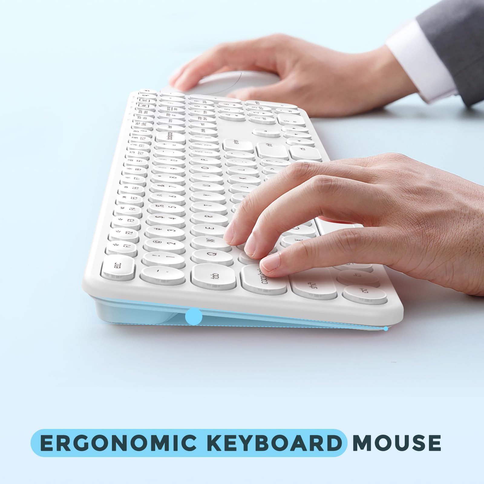 seenda Wireless Keyboard and Mouse, USB & Type C 2-in-1 Receiver, SK73-3 Full Size White Wireless Keyboard Mouse Combo, Compatible for Windows, MacBook Pro/Air, Laptop, Desktop, PC - White