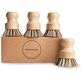 BONUMVITA Bamboo Dish Brush Set,4 Pack Kitchen Palm Pot Brush with Union Fiber, Natural Bamboo Dish Scrub Brush for Cleaning 