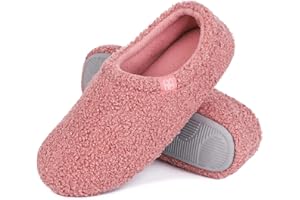 HomeTop Women's Fuzzy Curly Fur Memory Foam Loafer Slippers with Polar Fleece Lining