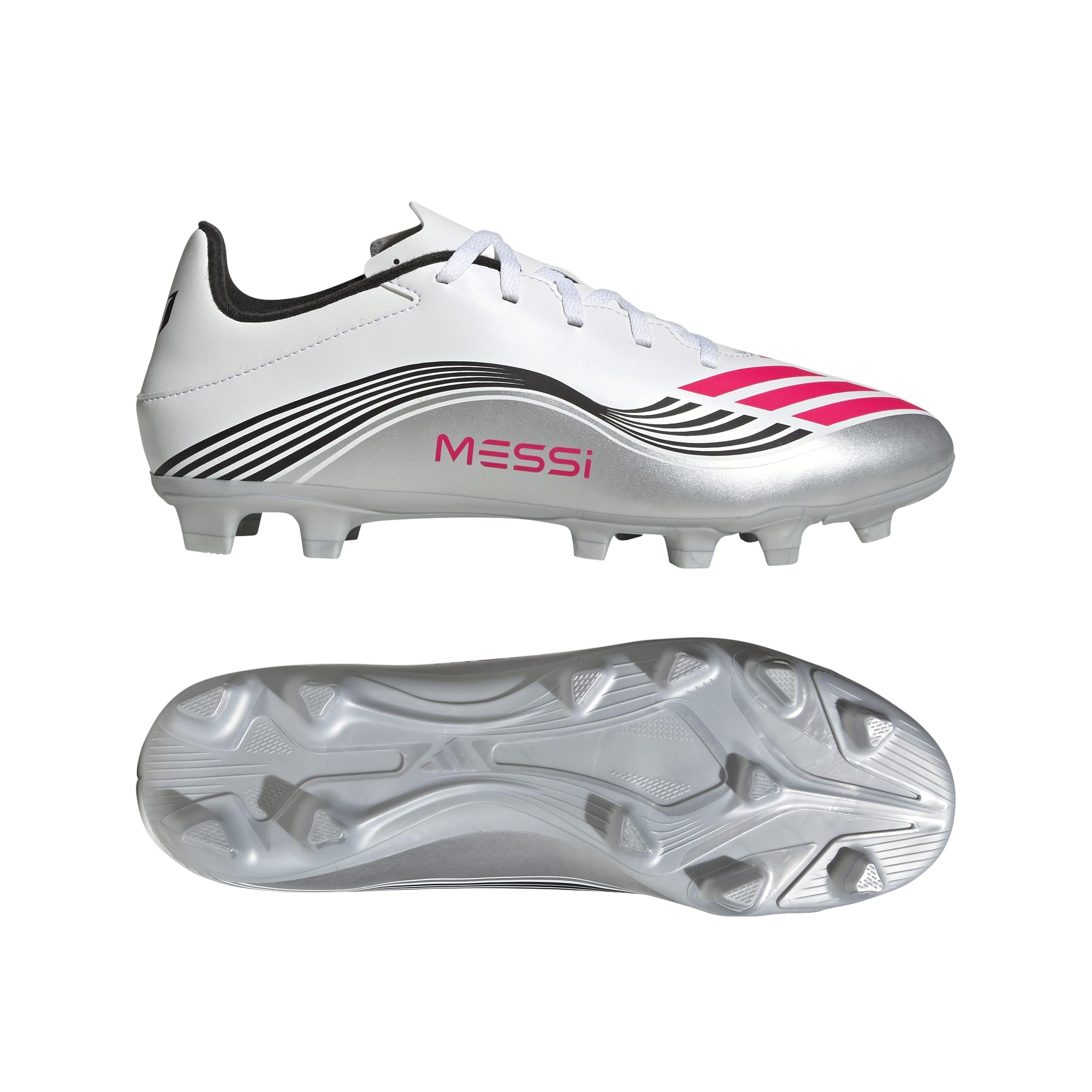 adidas Unisex F50 Messi Club Firm Ground/Multi Ground Football Boots, Cloud White/Lucid Red/Silver Metallic, 44 2/3 EU 6