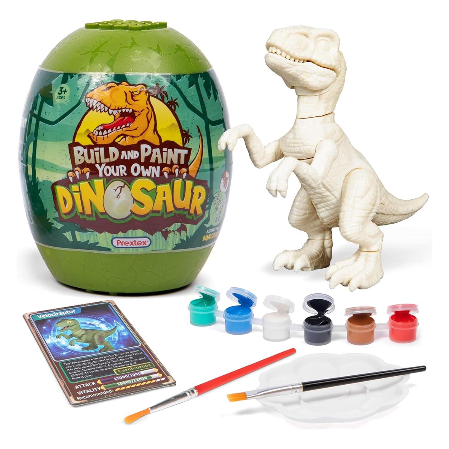 PREXTEX Build and Paint Your Own Collectible Dinosaur Toy Kit - Surprise Dino Egg Set, Building Toy, Arts and Crafts for Kids Ages 6-8, Painting Art Set, Kids Gifts, Dino Easter Basket Stuffers