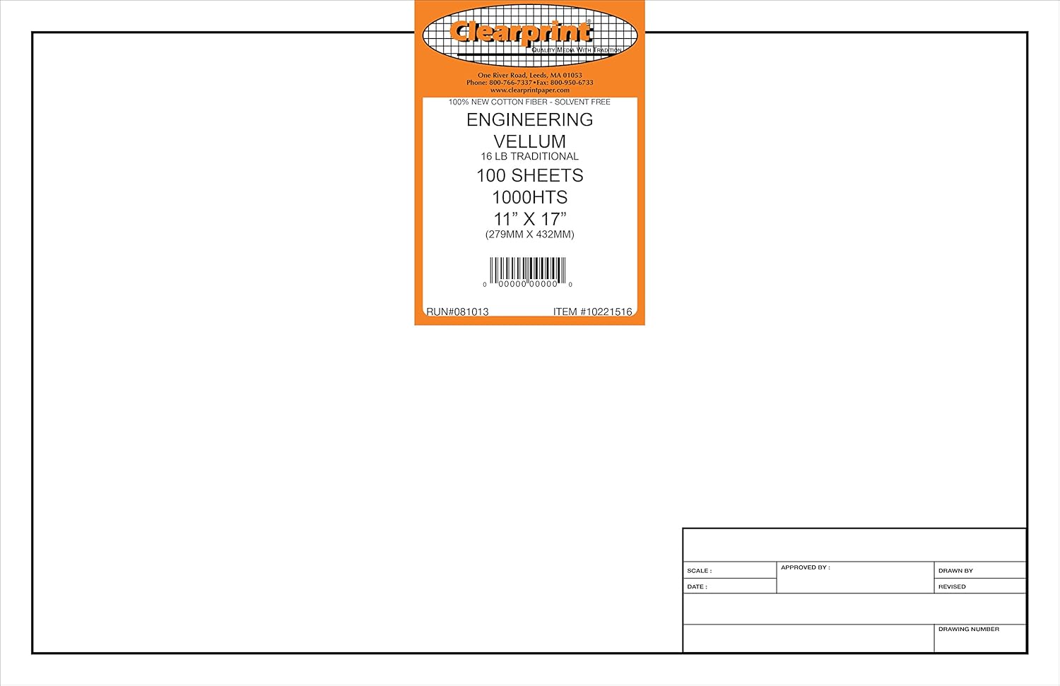 Clearprint Vellum Sheets with Engineer Title Block, 18x24 Inches, 16 lb, 60 GSM, 1000H 100% Cotton, 10 Sheets/Pack, Translucent White (10221222) : Arts And Crafts Vellum : Office Products