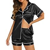 Ekouaer Silk Pajamas for Women Short Sleeve Sleepwear Soft Button Down Loungewear 2 Piece Satin Pjs Shorts Set