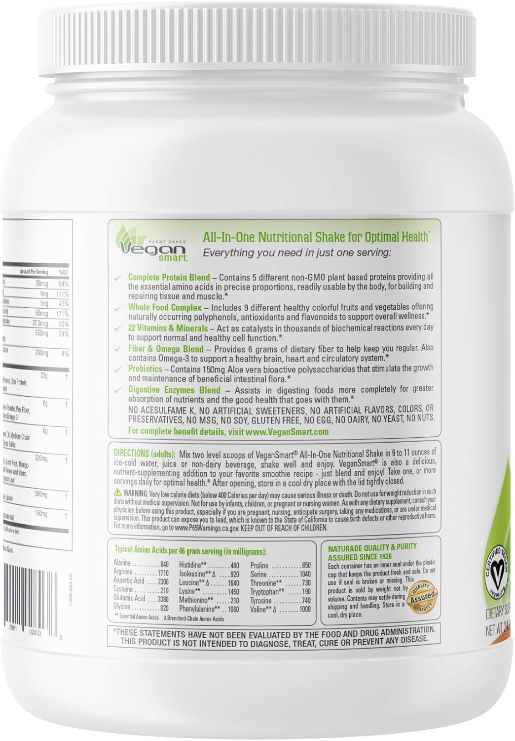 Vegansmart Plant Based Vegan Protein Powder by Naturade, All-In-One Nutritional Shake - Chocolate (15 Servings): Health & Personal Care