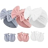 Newborn Baby Hats and Mittens Set Infant Bow Beanie Cap Toddler Gloves Newborn Hospital Hats for Baby Boy Girl 0-12 Months