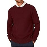 YTD Men's Crewneck Pullover Sweater Textured Long Sleeve Knitted Sweaters