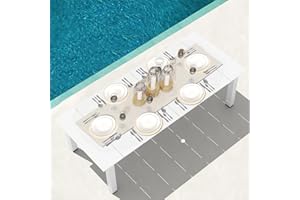 LOUNZY 75.2" HDPE Rectangle Outdoor Dining Table for 8, Oversized Patio Dining Table w/ 2" Umbrella Hole,White